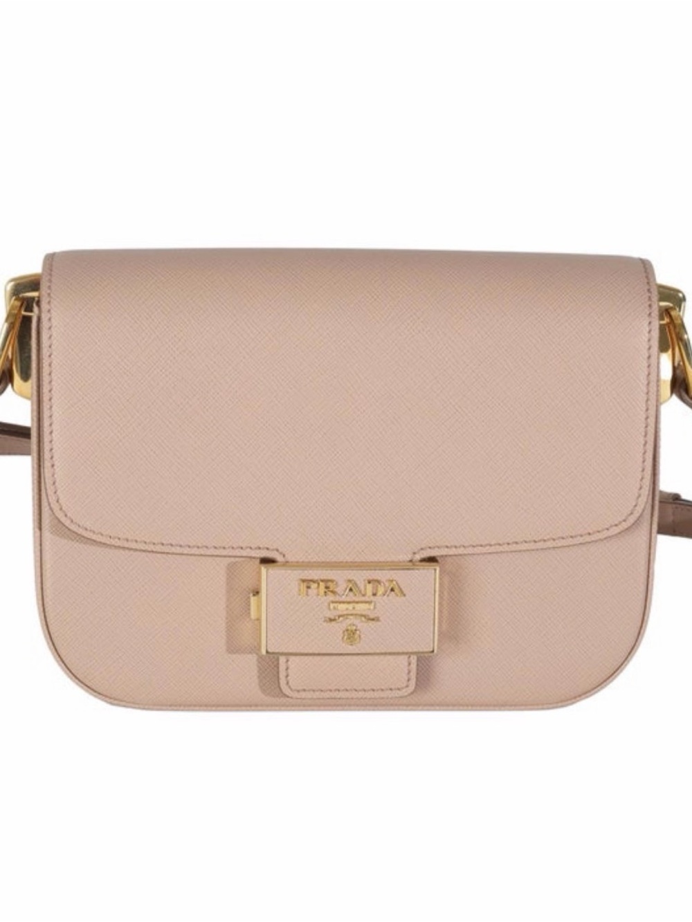 Prada Cipria Saffiano Lux Embleme Flap Shoulder or Crossbody Bag w/Gold Hardware